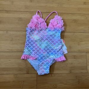 NWT Girls Size 3T Rainbow Shimmer Mermaid One-Piece Swimsuit